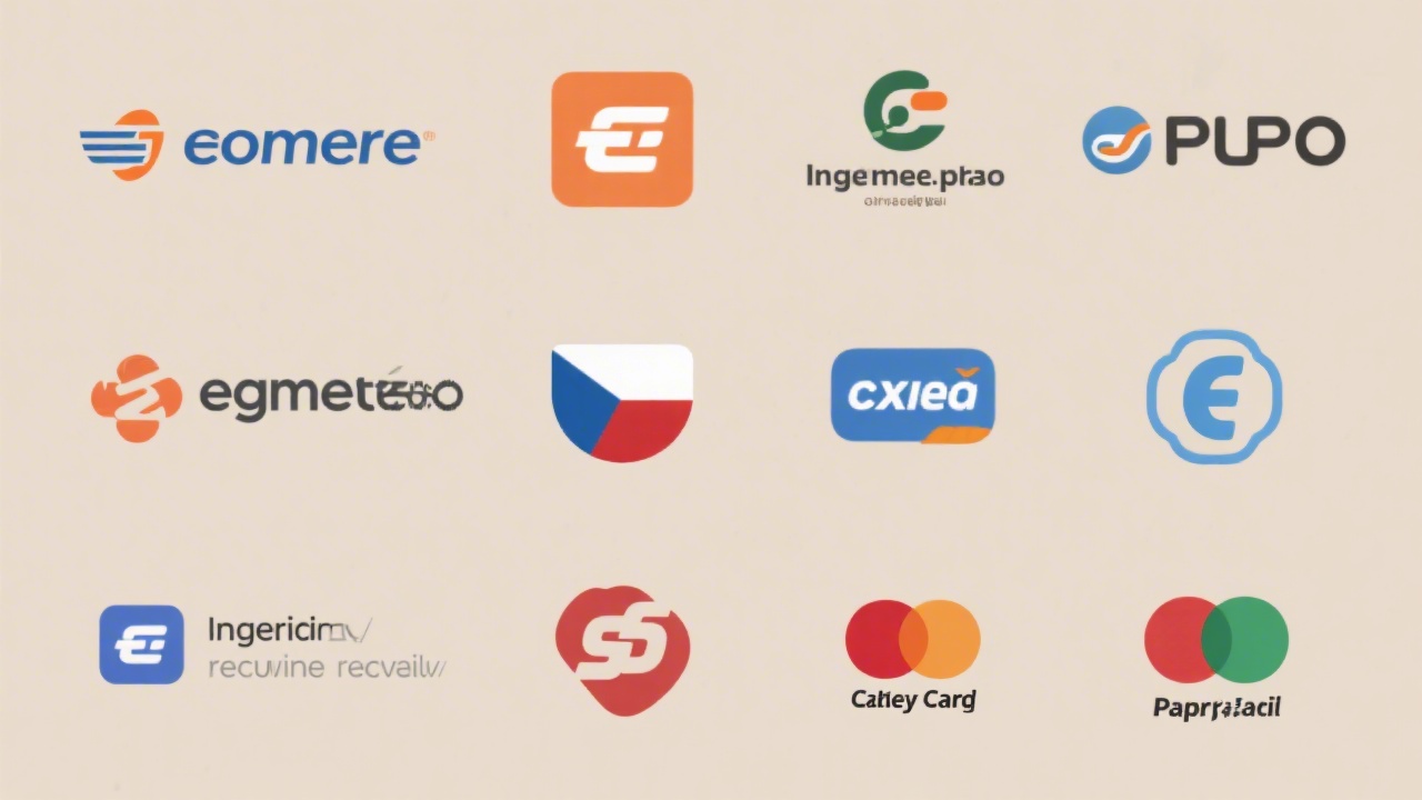Collection of ecommerce platform logos and payment method icons on a neutral background, showing integration readiness for Czech online retail.