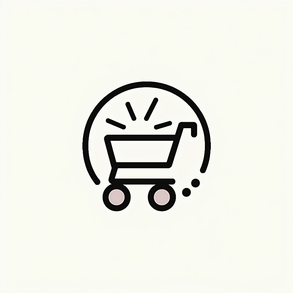 Simple geometric logo with bold letters MVP and a minimal shopping bag outline, clean flat design for technology commerce brand.